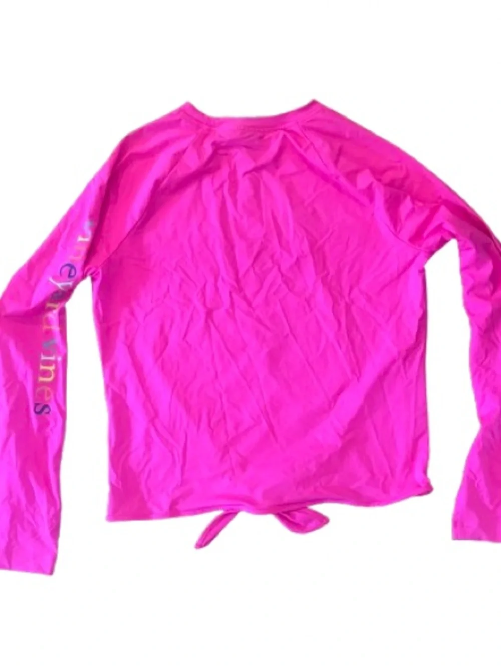 Vineyard Vines Girls Hot Pink Long-Sleeve Tie-Front Rash Guard 14